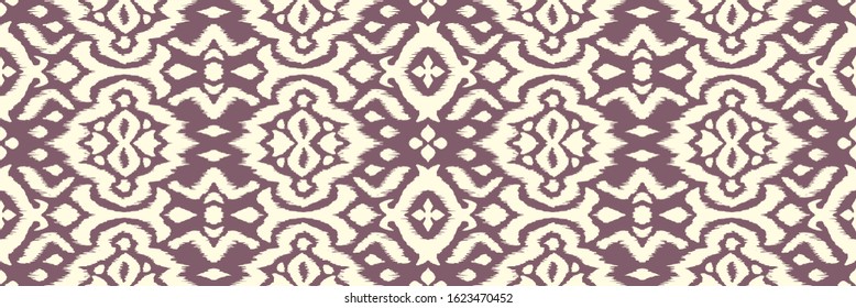 Lace border. Ikat seamless pattern. Vector tie dye shibori print with stripes and chevron. 