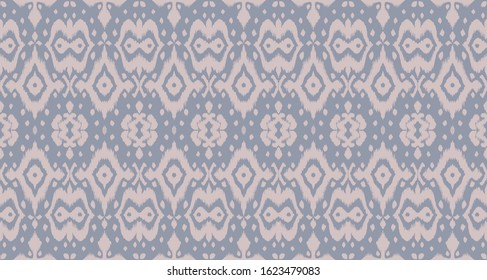 Lace border. Ikat seamless pattern. Vector tie dye shibori print with stripes and chevron. Ink textured japanese background. Ethnic fabric. Bohemian fashion. African creative. Damask rug. 