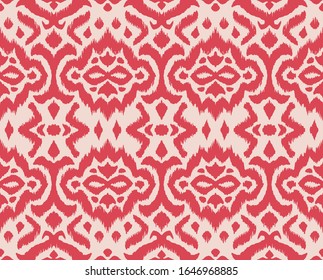 Lace border. Ikat seamless pattern. Vector tie dye shibori print with stripes and chevron. 