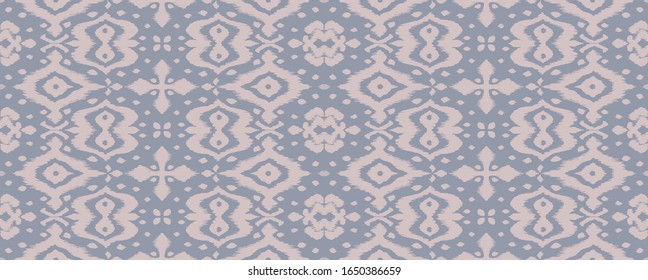 Lace border. Ikat seamless pattern. Vector tie dye shibori print with stripes and chevron. Ink textured japanese background. Ethnic fabric. Bohemian fashion. African creative. Damask rug. 