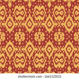 Lace border. Ikat seamless pattern. Vector tie dye shibori print with stripes and chevron. Ink textured japanese background. Ethnic fabric. Bohemian fashion. African creative. Damask rug. 