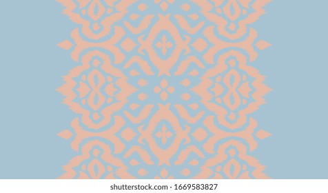 Lace border. Ikat seamless pattern. Vector tie dye shibori print with stripes and chevron. 