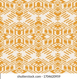 Lace border. Ikat seamless pattern. Vector tie dye shibori print with stripes and chevron. Ink textured japanese background. Ethnic fabric. Bohemian fashion. African creative. Damask rug. 