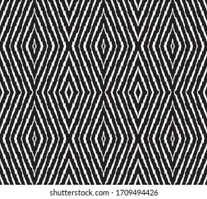 Lace border. Ikat seamless pattern. Vector tie dye shibori print with stripes and chevron. Ink textured japanese background. Ethnic fabric. Bohemian fashion. African creative. Damask rug.