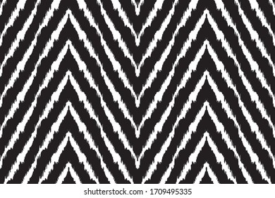 Lace border. Ikat seamless pattern. Vector tie dye shibori print with stripes and chevron. Ink textured japanese background. Ethnic fabric. Bohemian fashion. African creative. Damask rug.