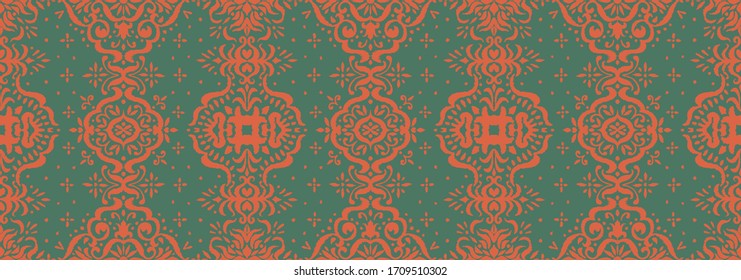 Lace border. Ikat seamless pattern. Vector tie dye shibori print with stripes and chevron. Ink textured japanese background. Ethnic fabric. Bohemian fashion. African creative. Damask rug.