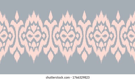 Borde de encaje. Patrón ininterrumpido de Ikat. Huella shibori de tinte vectorial con rayas y chevron. La tinta textura el fondo japonés. Ropa étnica. Moda bohemia. Creativo africano. Alfombra de Damasco.