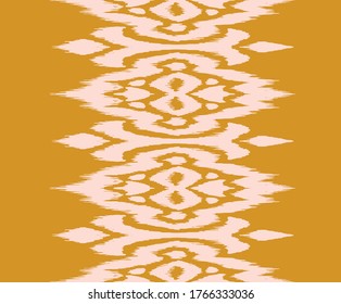 Lace border. Ikat seamless pattern. Vector tie dye shibori print with stripes and chevron. Ink textured japanese background. Ethnic fabric. Bohemian fashion. African creative. Damask rug.