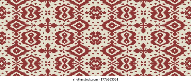 Lace border. Ikat seamless pattern. Vector tie dye shibori print with stripes and chevron. Ink textured japanese background. Ethnic fabric. Bohemian fashion. African creative. Damask rug. 