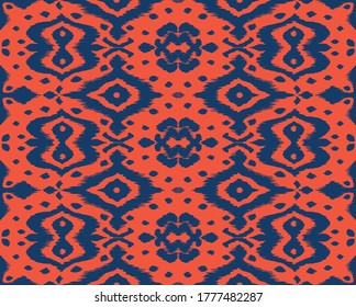 Borde de encaje. Patrón ininterrumpido de Ikat. Huella shibori de tinte vectorial con rayas y chevron. La tinta textura el fondo japonés. Ropa étnica. Moda bohemia. Creativo africano. Alfombra de Damasco. 