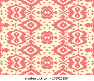 Spitzengrenze. Ikat nahtloses Muster. Vektorbinde Farbe Shibori Druck mit Streifen und Chevron. Tintenfisch strukturierter japanischer Hintergrund. Ethnische Struktur. Böhmische Mode. Afrikanisch kreativ. Damast Teppich. 