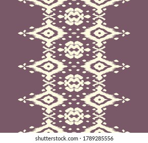 Lace border. Ikat seamless pattern. Vector tie dye shibori print with stripes and chevron. Ink textured japanese background. Ethnic fabric. Bohemian fashion. African creative. Damask rug. 