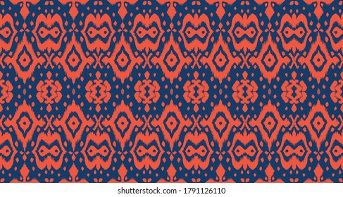 Borde de encaje. Patrón ininterrumpido de Ikat. Huella shibori de tinte vectorial con rayas y chevron. La tinta textura el fondo japonés. Ropa étnica. Moda bohemia. Creativo africano. Alfombra de Damasco. 