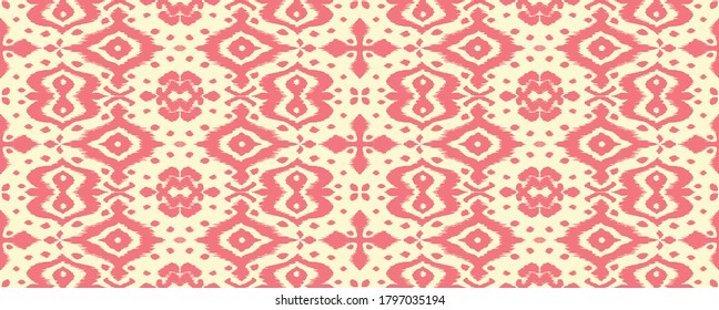 Borde de encaje. Patrón ininterrumpido de Ikat. Huella shibori de tinte vectorial con rayas y chevron. La tinta textura el fondo japonés. Ropa étnica. Moda bohemia. Creativo africano. Alfombra de Damasco. 