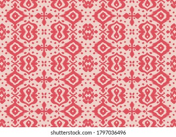 Lace border. Ikat seamless pattern. Vector tie dye shibori print with stripes and chevron. Ink textured japanese background. Ethnic fabric. Bohemian fashion. African creative. Damask rug. 
