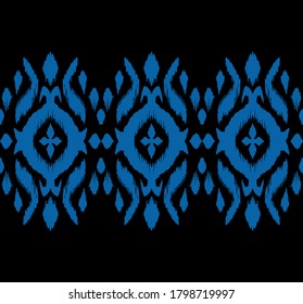 Borde de encaje. Patrón ininterrumpido de Ikat. Huella shibori de tinte vectorial con rayas y chevron. La tinta textura el fondo japonés. Ropa étnica. Moda bohemia. Creativo africano. Alfombra de Damasco.