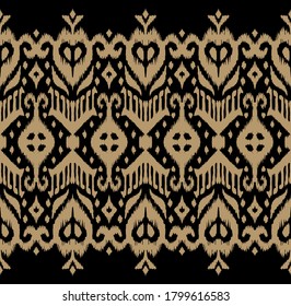 Borde de encaje. Patrón ininterrumpido de Ikat. Huella shibori de tinte vectorial con rayas y chevron. La tinta textura el fondo japonés. Ropa étnica. Moda bohemia. Creativo africano. Alfombra de Damasco.