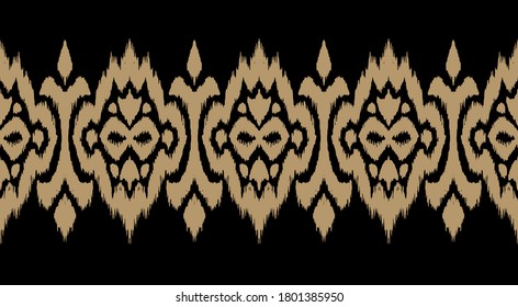 Borde de encaje. Patrón ininterrumpido de Ikat. Huella shibori de tinte vectorial con rayas y chevron. La tinta textura el fondo japonés. Ropa étnica. Moda bohemia. Creativo africano. Alfombra de Damasco.