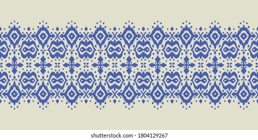 Lace border. Ikat seamless pattern. Vector tie dye shibori print with stripes and chevron. Ink textured japanese background. Ethnic fabric. Bohemian fashion. African creative. Damask rug. 