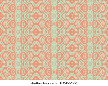 Lace border. Ikat seamless pattern. Vector tie dye shibori print with stripes and chevron. Ink textured japanese background. Ethnic fabric. Bohemian fashion. African creative. Damask rug.