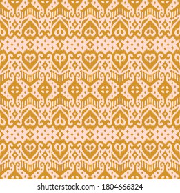 Lace border. Ikat seamless pattern. Vector tie dye shibori print with stripes and chevron. Ink textured japanese background. Ethnic fabric. Bohemian fashion. African creative. Damask rug.