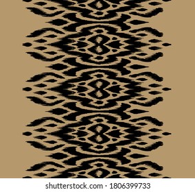 Lace border. Ikat seamless pattern. Vector tie dye shibori print with stripes and chevron. Ink textured japanese background. Ethnic fabric. Bohemian fashion. African creative. Damask rug.