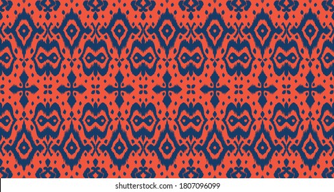 Lace border. Ikat seamless pattern. Vector tie dye shibori print with stripes and chevron. Ink textured japanese background. Ethnic fabric. Bohemian fashion. African creative. Damask rug. 