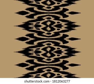 Borde de encaje. Patrón ininterrumpido de Ikat. Huella shibori de tinte vectorial con rayas y chevron. La tinta textura el fondo japonés. Ropa étnica. Moda bohemia. Creativo africano. Alfombra de Damasco.