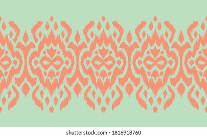 Borde de encaje. Patrón ininterrumpido de Ikat. Huella shibori de tinte vectorial con rayas y chevron. La tinta textura el fondo japonés. Ropa étnica. Moda bohemia. Creativo africano. Alfombra de Damasco.