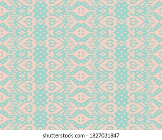 Lace border. Ikat seamless pattern. Vector tie dye shibori print with stripes and chevron. Ink textured japanese background. Ethnic fabric. Bohemian fashion. African creative. Damask rug.