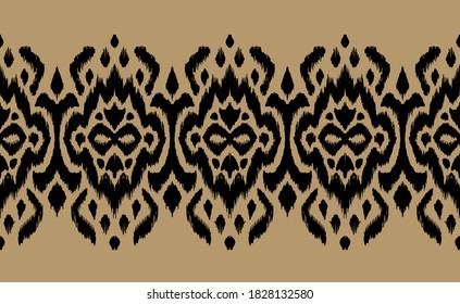 Borde de encaje. Patrón ininterrumpido de Ikat. Huella shibori de tinte vectorial con rayas y chevron. La tinta textura el fondo japonés. Ropa étnica. Moda bohemia. Creativo africano. Alfombra de Damasco.