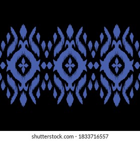 Borde de encaje. Patrón ininterrumpido de Ikat. Huella shibori de tinte vectorial con rayas y chevron. La tinta textura el fondo japonés. Ropa étnica. Moda bohemia. Creativo africano. Alfombra de Damasco.
