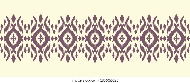 Lace border. Ikat seamless pattern. Vector tie dye shibori print with stripes and chevron. Ink textured japanese background. Ethnic fabric. Bohemian fashion. African creative. Damask rug.