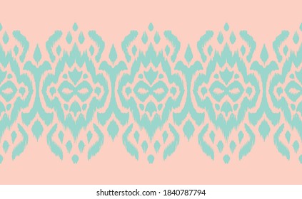 Borde de encaje. Patrón ininterrumpido de Ikat. Huella shibori de tinte vectorial con rayas y chevron. La tinta textura el fondo japonés. Ropa étnica. Moda bohemia. Creativo africano. Alfombra de Damasco.