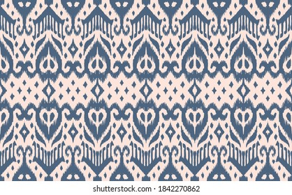 Lace border. Ikat seamless pattern. Vector tie dye shibori print with stripes and chevron. Ink textured japanese background. Ethnic fabric. Bohemian fashion. African creative. Damask rug.