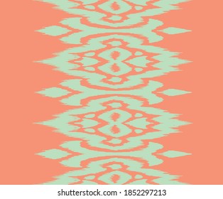 Lace border. Ikat seamless pattern. Vector tie dye shibori print with stripes and chevron. Ink textured japanese background. Ethnic fabric. Bohemian fashion. African creative. Damask rug.