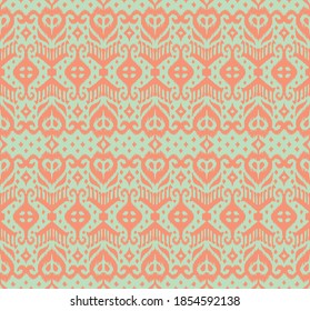 Lace border. Ikat seamless pattern. Vector tie dye shibori print with stripes and chevron. Ink textured japanese background. Ethnic fabric. Bohemian fashion. African creative. Damask rug.