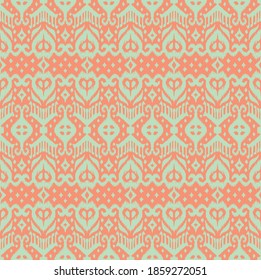 Lace border. Ikat seamless pattern. Vector tie dye shibori print with stripes and chevron. Ink textured japanese background. Ethnic fabric. Bohemian fashion. African creative. Damask rug.