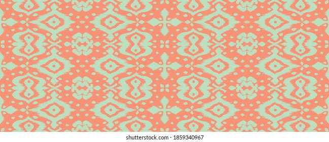 Lace border. Ikat seamless pattern. Vector tie dye shibori print with stripes and chevron. Ink textured japanese background. Ethnic fabric. Bohemian fashion. African creative. Damask rug. 