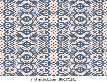 Spitzengrenze. Ikat nahtloses Muster. Vektorbinde Farbe Shibori Druck mit Streifen und Chevron. Tintenfisch strukturierter japanischer Hintergrund. Ethnische Struktur. Böhmische Mode. Afrikanisch kreativ. Damast Teppich.