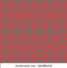Lace border. Ikat seamless pattern. Vector tie dye shibori print with stripes and chevron. Ink textured japanese background. Ethnic fabric. Bohemian fashion. African creative. Damask rug.