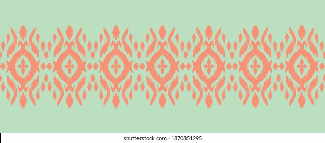 Spitzengrenze. Ikat nahtloses Muster. Vektorbinde Farbe Shibori Druck mit Streifen und Chevron. Tintenfisch strukturierter japanischer Hintergrund. Ethnische Struktur. Böhmische Mode. Afrikanisch kreativ. Damast Teppich.