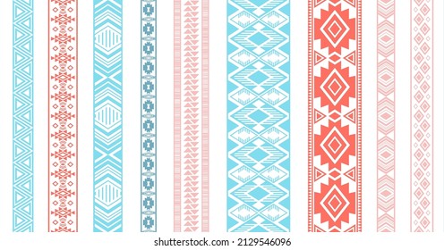 Lace border patterns vector set. Seamless vertical edge ornaments isolated. Lacework strip edging. Russian folk patterns. Accessories hem braid stencils. Geometric texture.