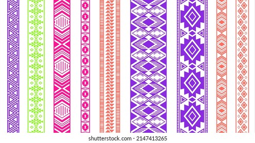 Lace border patterns vector set. Seamless edge ornaments isolated. Knitted strip edging. Slavic folk patterns. Fishnet filigree weave frills. Geometric texture.