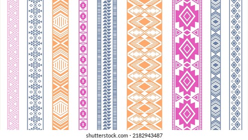 Lace border patterns vector set. Seamless vertical edge ornaments isolated. Knitted strip edging. Slavic folk patterns. Wedding dress trim ornaments. Delicate tapes. Craft elements.