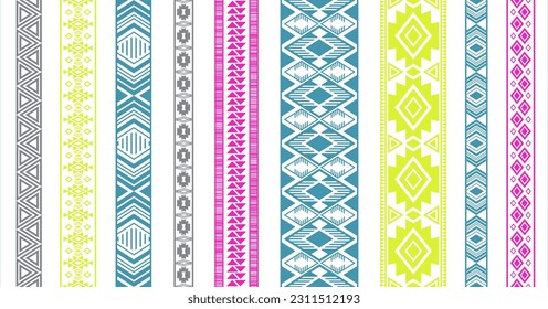 Lace border patterns vector set. Seamless edge elements. Vintage design. Needlework ribbons. Ukrainian folk patterns. Accessories hem braid stencils. Geometric texture.