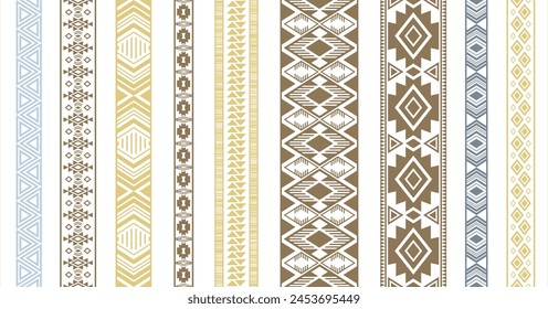 Lace border patterns vector set. Fashion textile edge ornaments isolated. Knitted strip edging. Slavic folk patterns. Cotton dress trim ornaments. Ornate tapes. Craft elements.