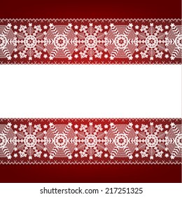Lace border with snowflakes on red background