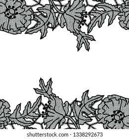 Lace border. Vector illustration. Black lacy vintage elegant trim.