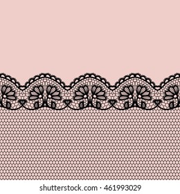 Lace border. Vector illustration. Black lacy vintage elegant trim.